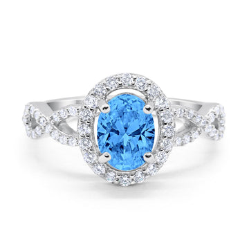 Art Deco Wedding Ring Oval Simulated Blue Topaz CZ 925 Sterling Silver
